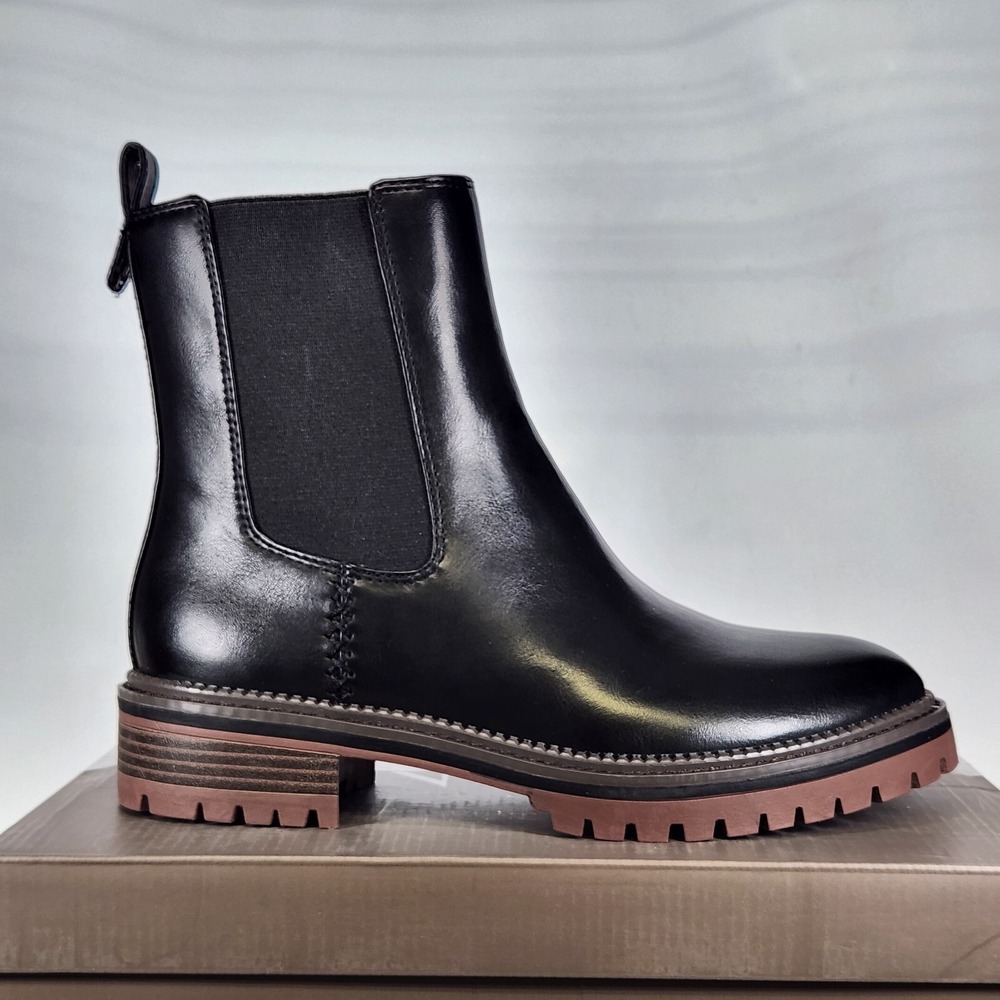 Crown Vintage Chelsea Boot Women Size 9.5 Black Lug Sole Pull On Gilian